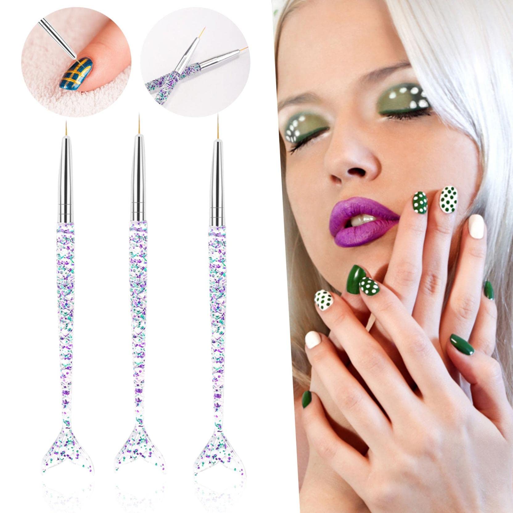 3Pcs Christmas Nail Brushes Set - Single Head Liner Brush, Dotting Pen & Point Drill for DIY Nail Art Designs | Perfect for Holiday Manicures, Nail Salons & Home Nail Care