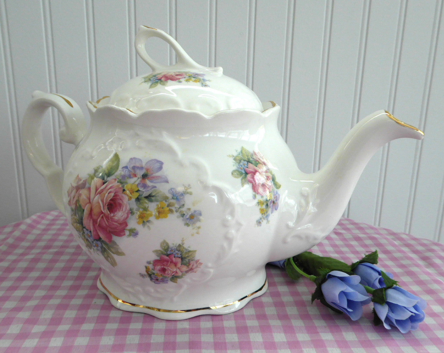 Large English Bone China Teapot - Olympian Rose Royal Patrician Design (8 Cups Capacity) | Elegant Floral Tea Set for Afternoon Tea & Home Decor