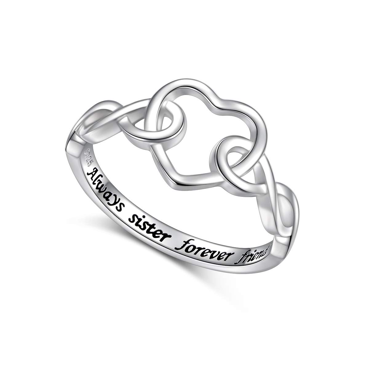 **925 Sterling Silver Infinity Heart Sister Love Knot Ring - Always My Sister Forever My Friend - Perfect Gift for Women, Sisters & Siblings (Size 5-9) - Ideal for Birthdays, Anniversaries & Sisterhood Celebrations**