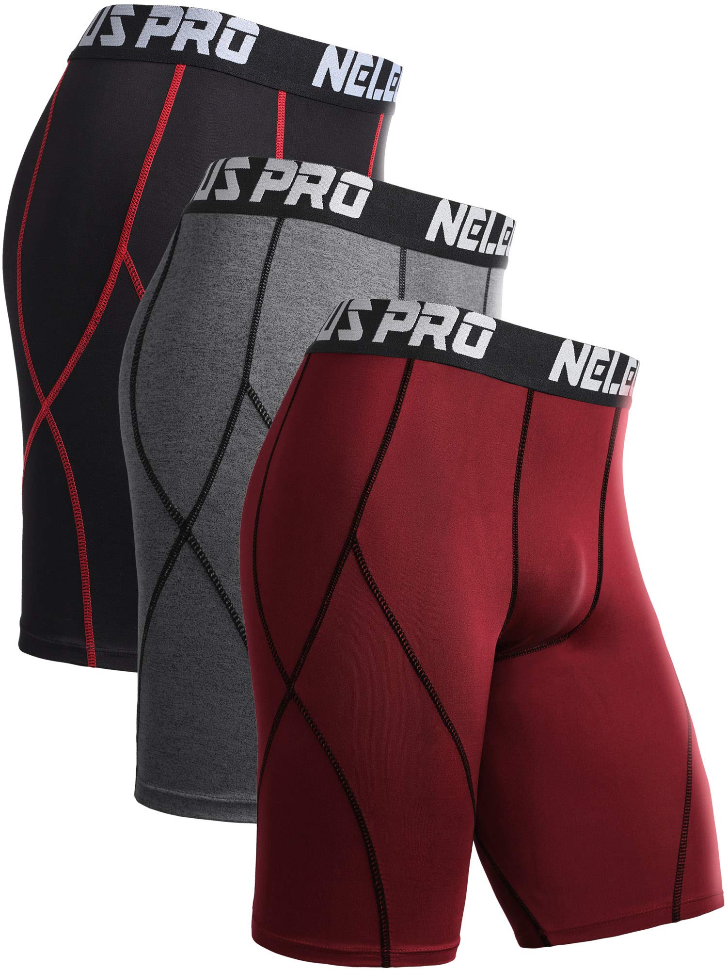 NELEUS Men's Compression Shorts 3-Pack - Moisture Wicking, Breathable & Anti-Chafing Workout Shorts for Running, Gym & Sports