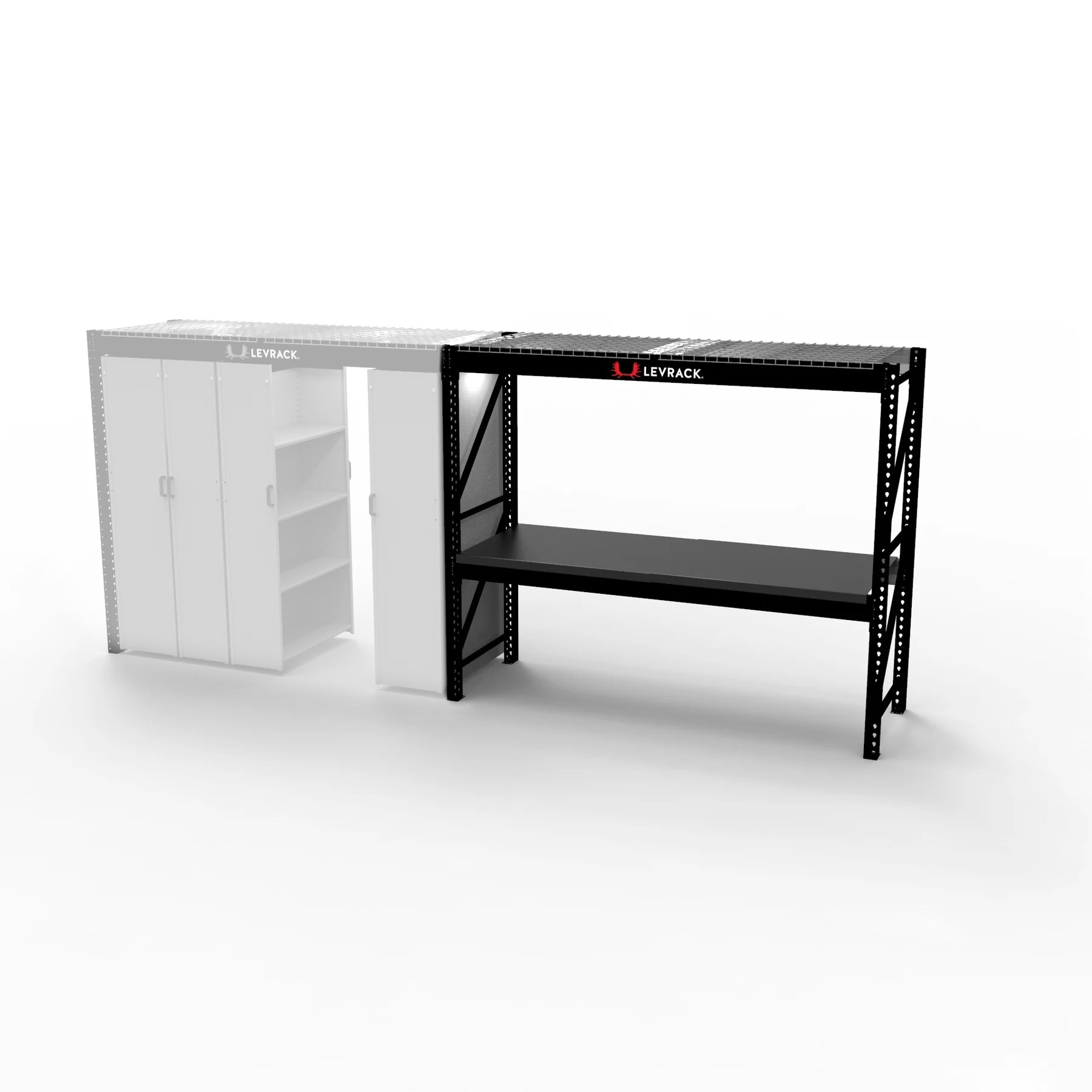 Levrack Workstation Plus - Heavy Duty Adjustable Standing Desk with Storage Shelf | Home Office & Gaming Setup