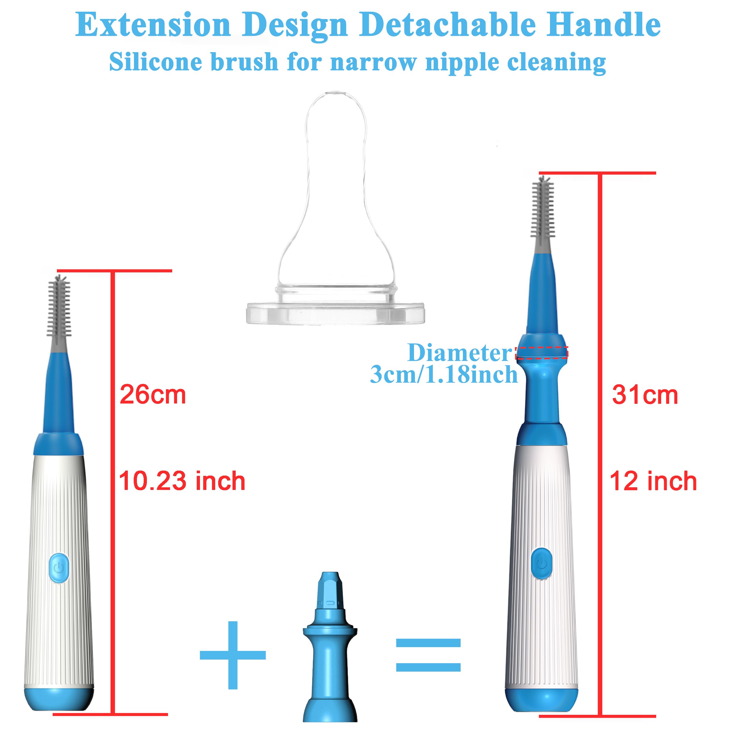 Electric Bottle Brush with Long Handle - 1500mAh Rechargeable, IP65 Waterproof for Baby Bottles, Water Bottles & Hard-to-Reach Areas - Perfect for Home, Travel & Camping Cleaning