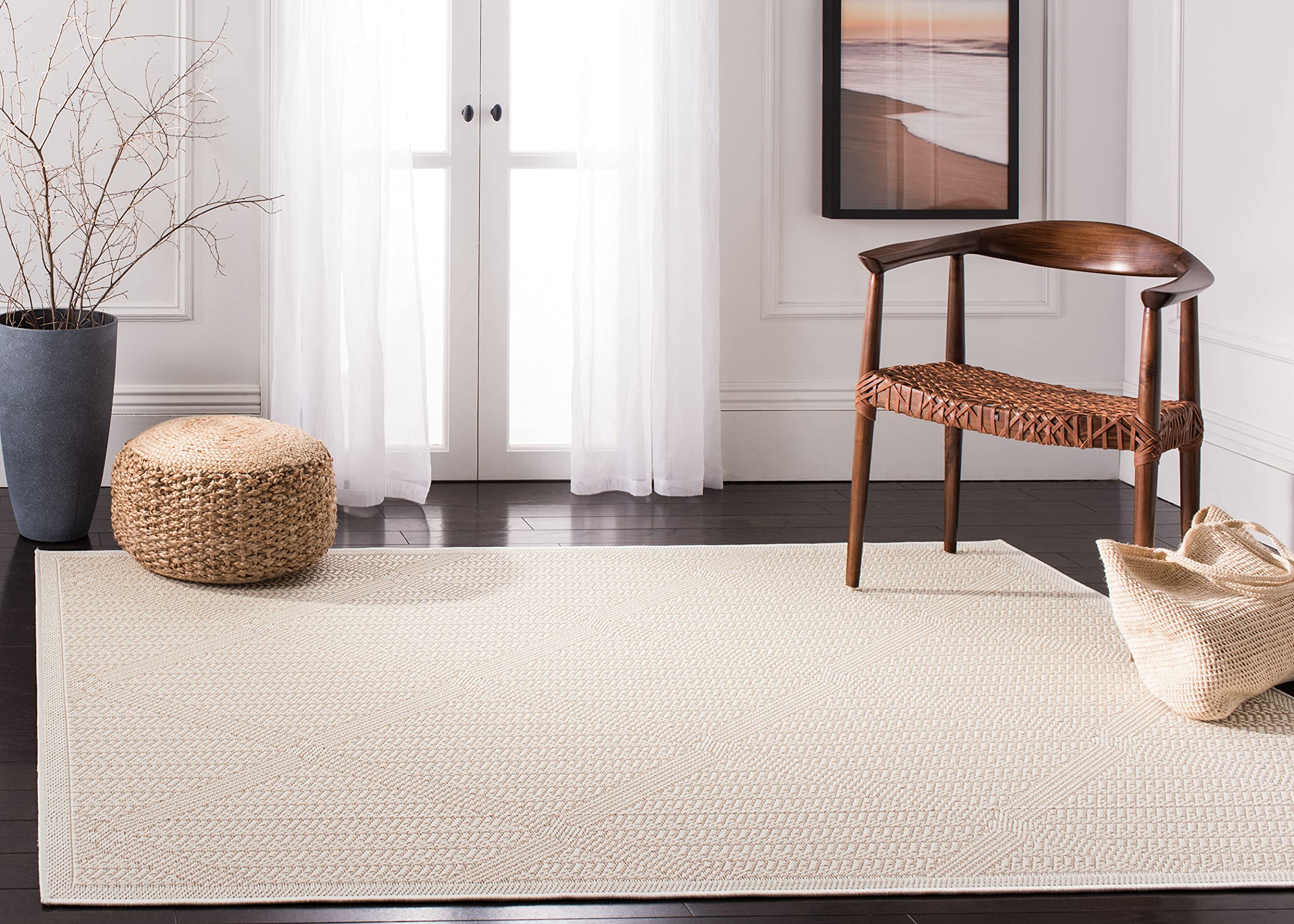 SAFAVIEH Bermuda Collection 8' x 8' Square Cream & Beige Area Rug - Non-Shedding, Machine Washable Indoor/Outdoor Rug for Easy Care - Perfect for Living Room, Bedroom, Patio, Backyard & Mudroom (BMU811A)