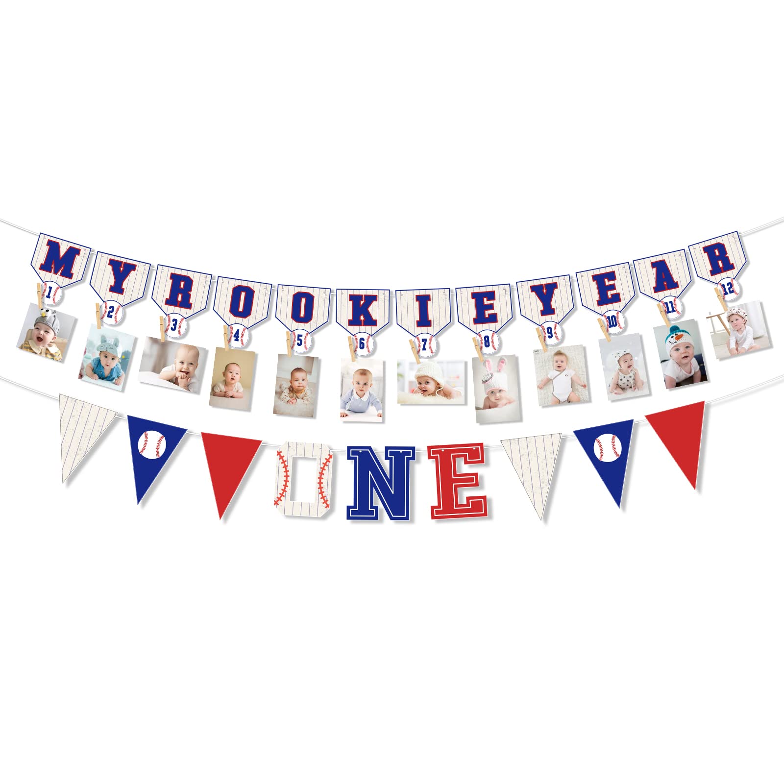 Baseball 1st Birthday Decorations - First Year Photo Banner & My Rookie Year Banner for Boys | Baby's First Birthday Party Supplies | Perfect for Baseball Theme Birthday Parties, Baby Showers & Milestone Celebrations
