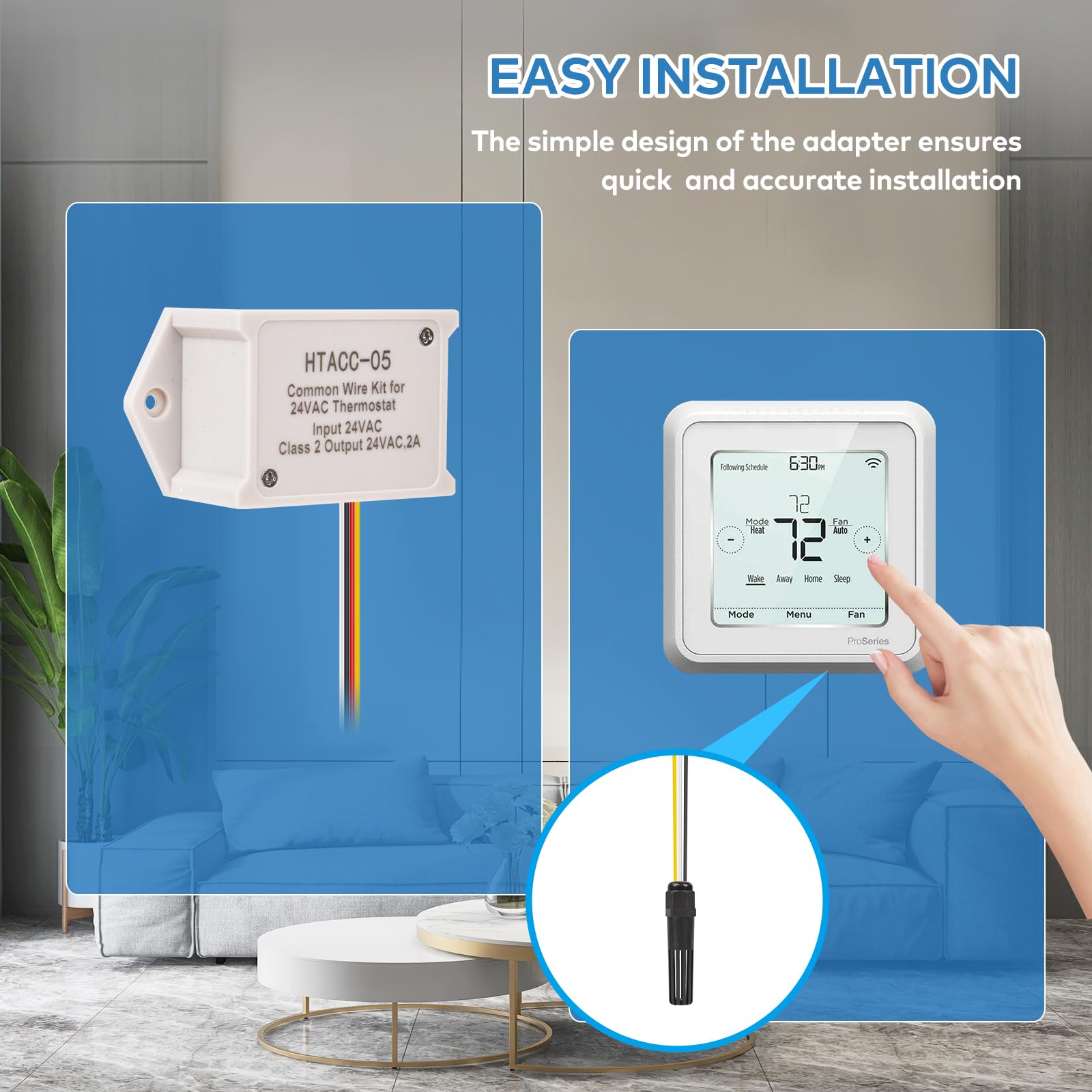 Briidea C Connected Smart Thermostat - 24VAC Compatible for Heating & Cooling Systems, Battery-Free Operation, Multi-Function Remote Control | Perfect for Home Automation & HVAC Control
