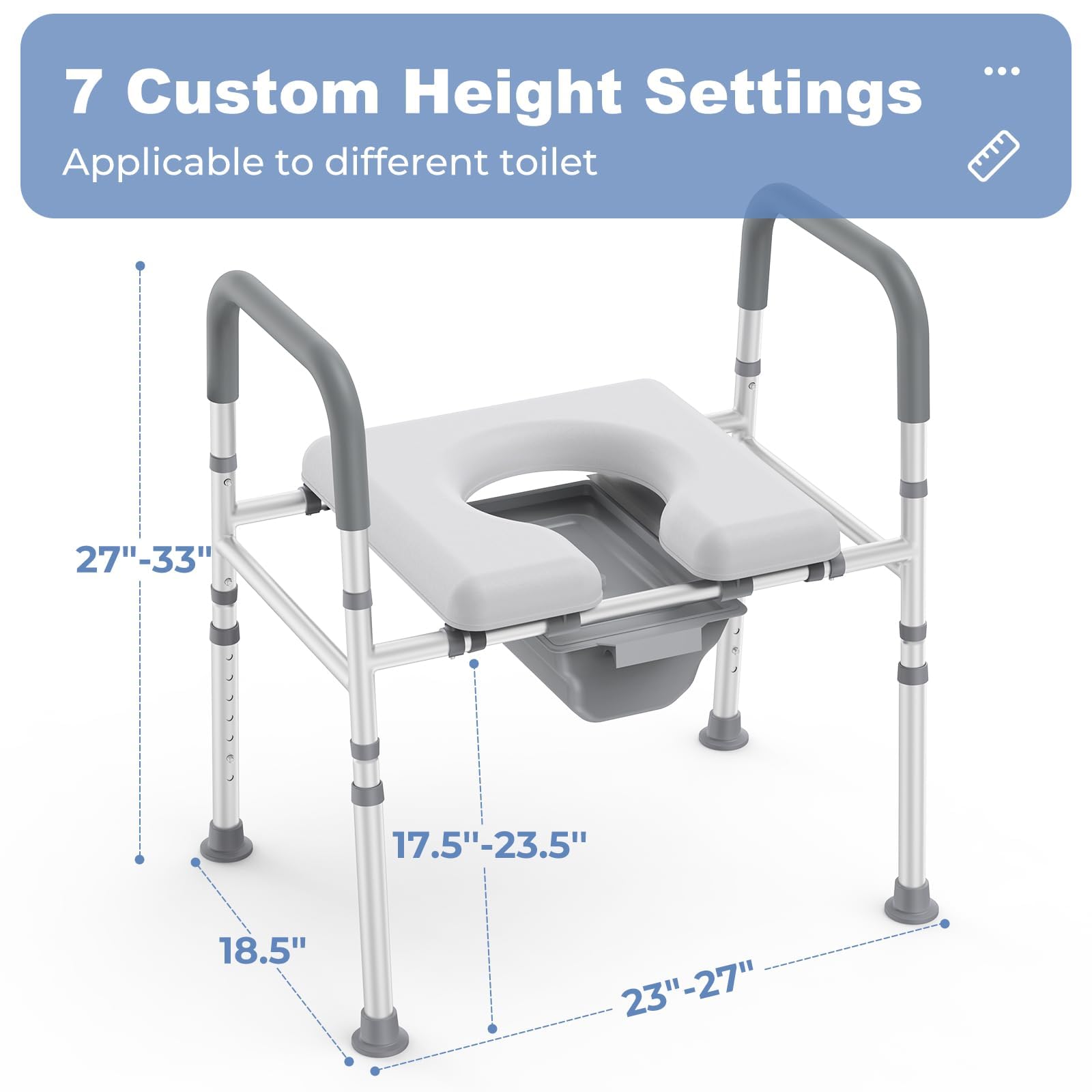 Raised Toilet Seat with Handles - Heavy Duty 400lb Capacity, Soft Cushioned Elongated Commode Seat for Elderly, Seniors & Pregnant Women - Ideal for Bathroom Safety & Mobility Assistance