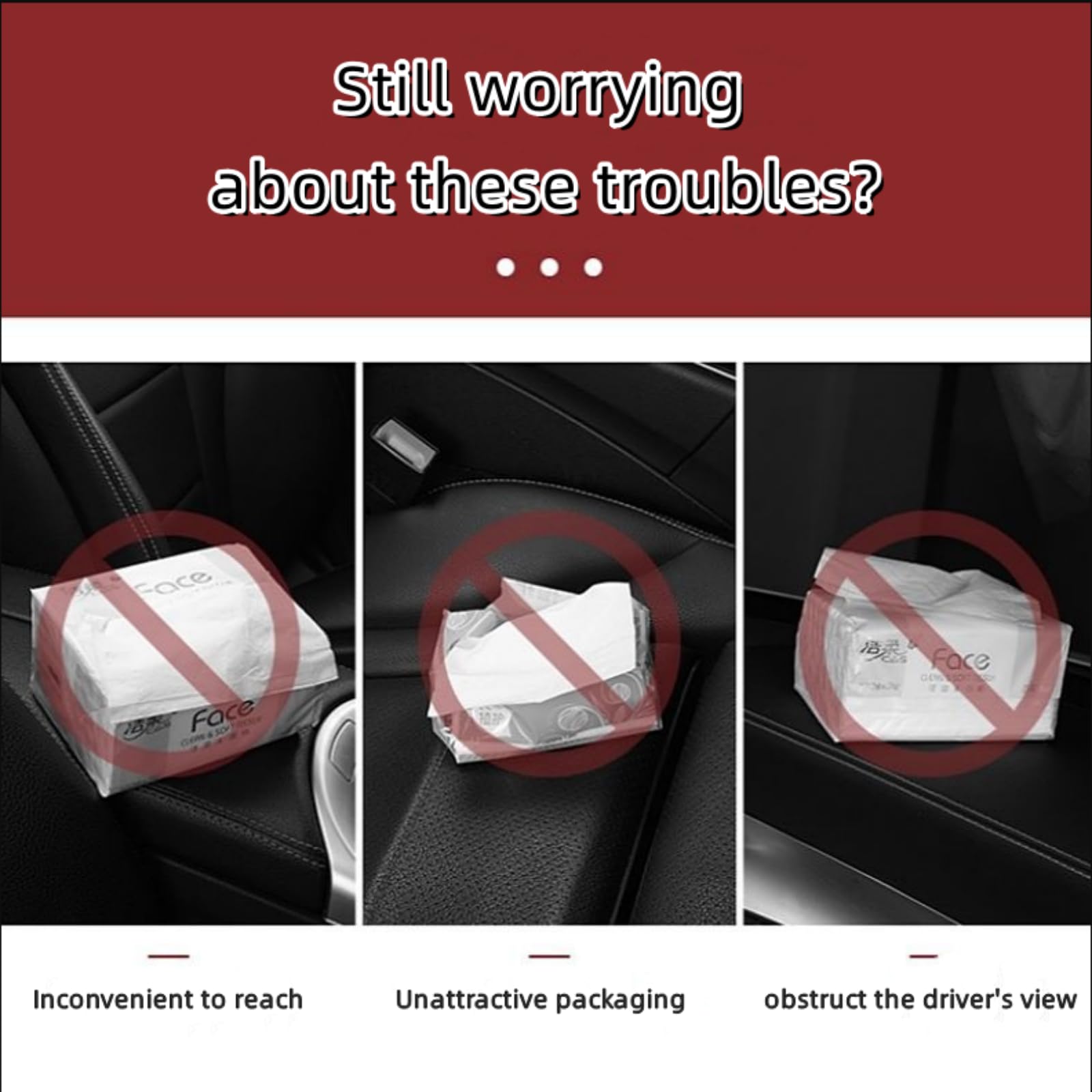 KAYNO Red Car Tissue Box Holder - Decorative Rectangular Fabric Cover with Retractable Buckle for Car Headrest, Visor & Console - Perfect for Road Trips, Commuting & Daily Car Organization