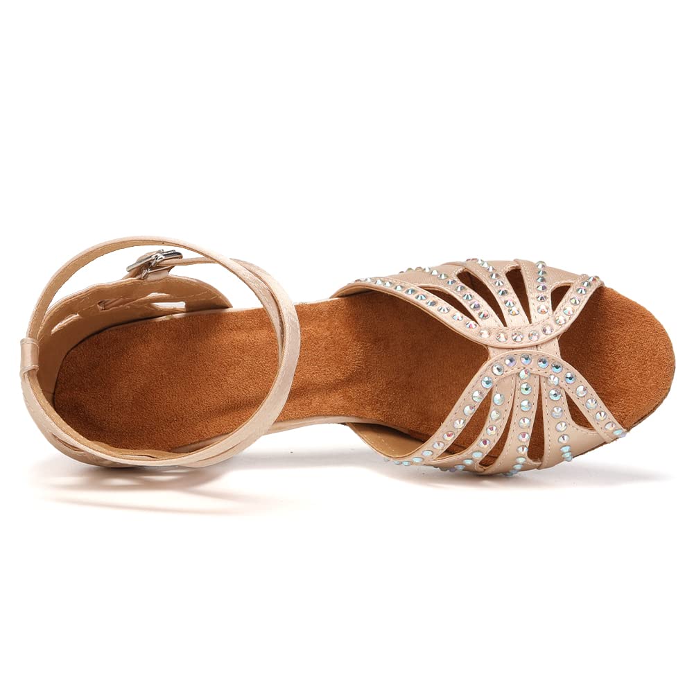 Latin Ballroom Dance Shoes for Women - Rhinestone Salsa Shoes with 3 Inch Heel & Suede Sole | Perfect for Salsa, Bachata, Tango & Ballroom Dancing