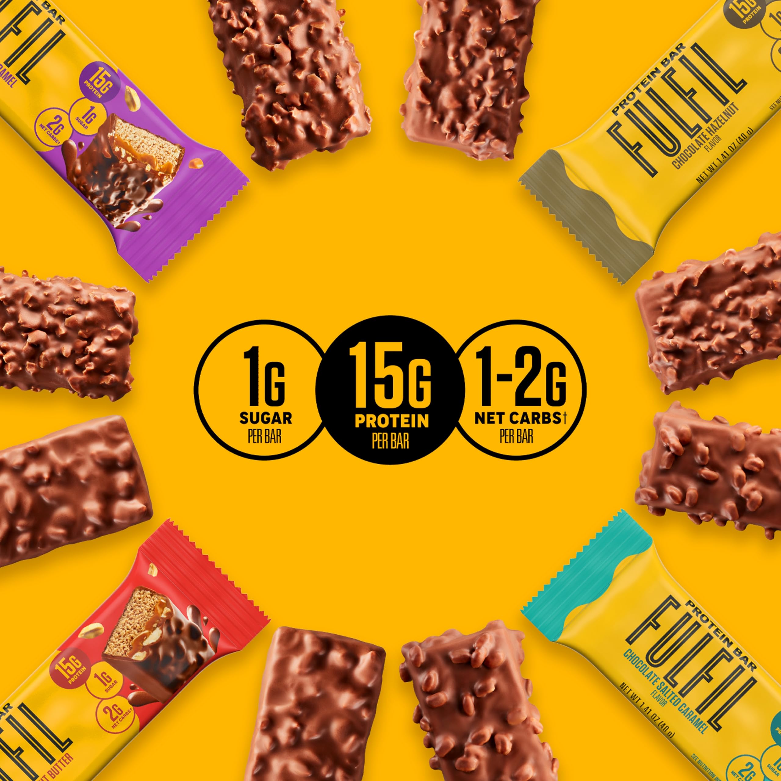 FULFIL High Protein Snack Bars Variety Pack - 15g Protein per Bar, Low Sugar, Gluten Free (12 Count) - Perfect for Workouts, Office Snacks & On-the-Go Nutrition