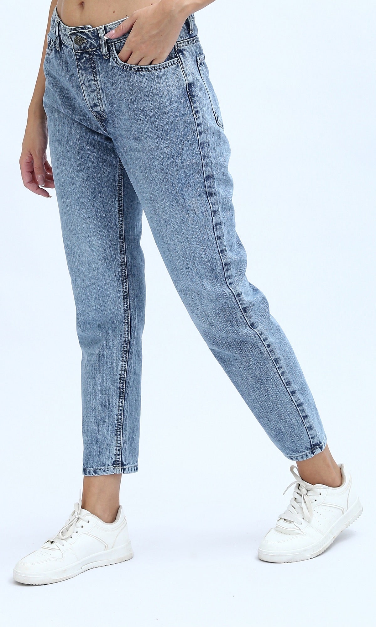 O198741 Solid Mom Fit Jeans with Fly Zipper & Buttons - Dark Blue Denim Pants for Women | Perfect for Casual Wear, Work & Everyday Outfits