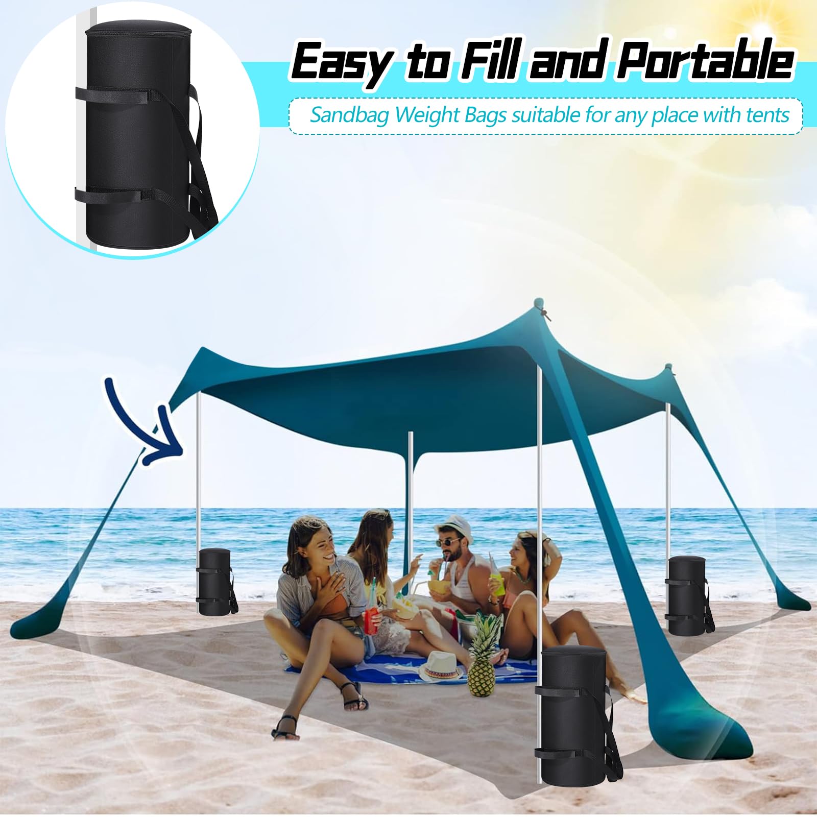 4 Pcs Heavy Duty 300 LBS Canopy Weights Sand Bags - Windproof Tent Weights for Outdoor Canopy, Gazebo, Patio Umbrella - Perfect for Camping, Beach, Picnics, and Backyard Events (Black, No Sand Included)