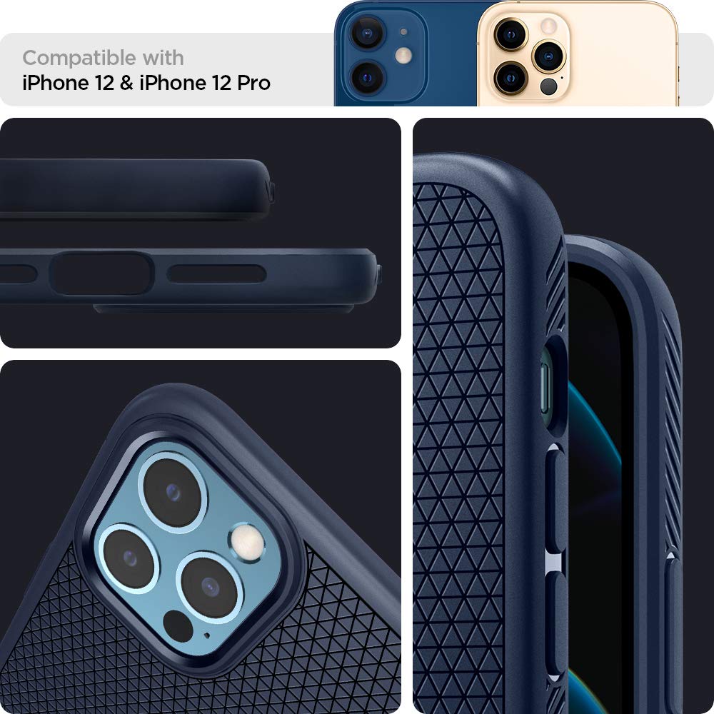 Spigen Liquid Air Case for iPhone 12 & iPhone 12 Pro (2020) - Slim Protective Navy Blue Cover | Shockproof & Anti-Scratch | Perfect for Everyday Use, Work & Travel
