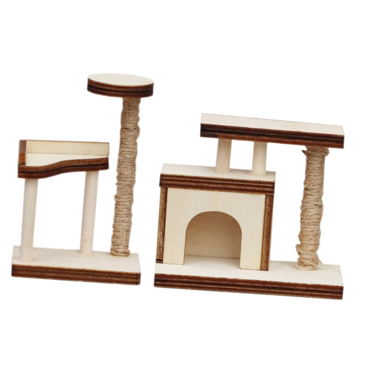 2pcs Mini Wooden Cat Tree Furniture - Dollhouse Climbing Tower for Cats, Desktop Ornament & Home Decor Accessory | Perfect for Small Spaces, Kitty Playtime, and Themed Room Decor