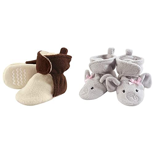 Hudson Baby Fleece Booties 2-Pack - Brown Cream Elephant for 18-24 Months | Cozy Winter Footwear