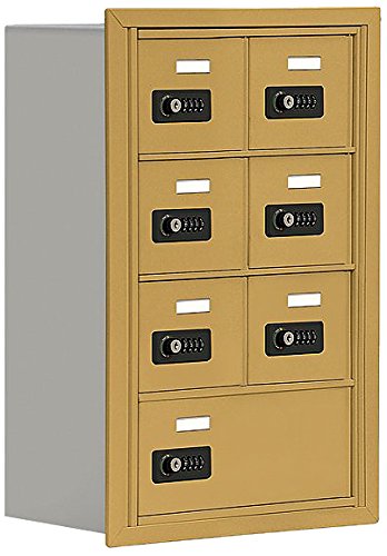 Salsbury Industries 19048-07GRC 4-Unit Recessed Cell Phone Locker with Resettable Combination Locks & 8-Inch Diameter Compartments (Gold) - Secure Storage for Schools, Gyms, and Offices