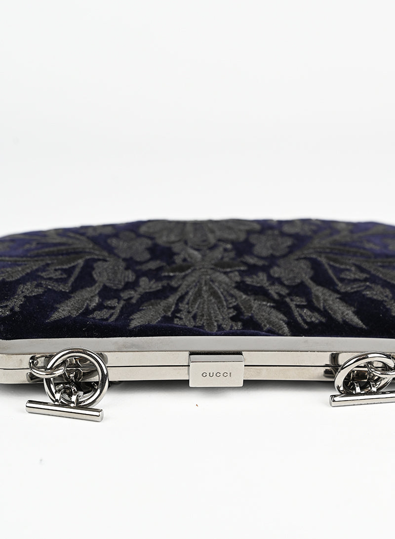 Gucci Embroidered Velvet Shoulder Bag in Blue - Perfect for Evening Events & Luxury Fashion Accessories