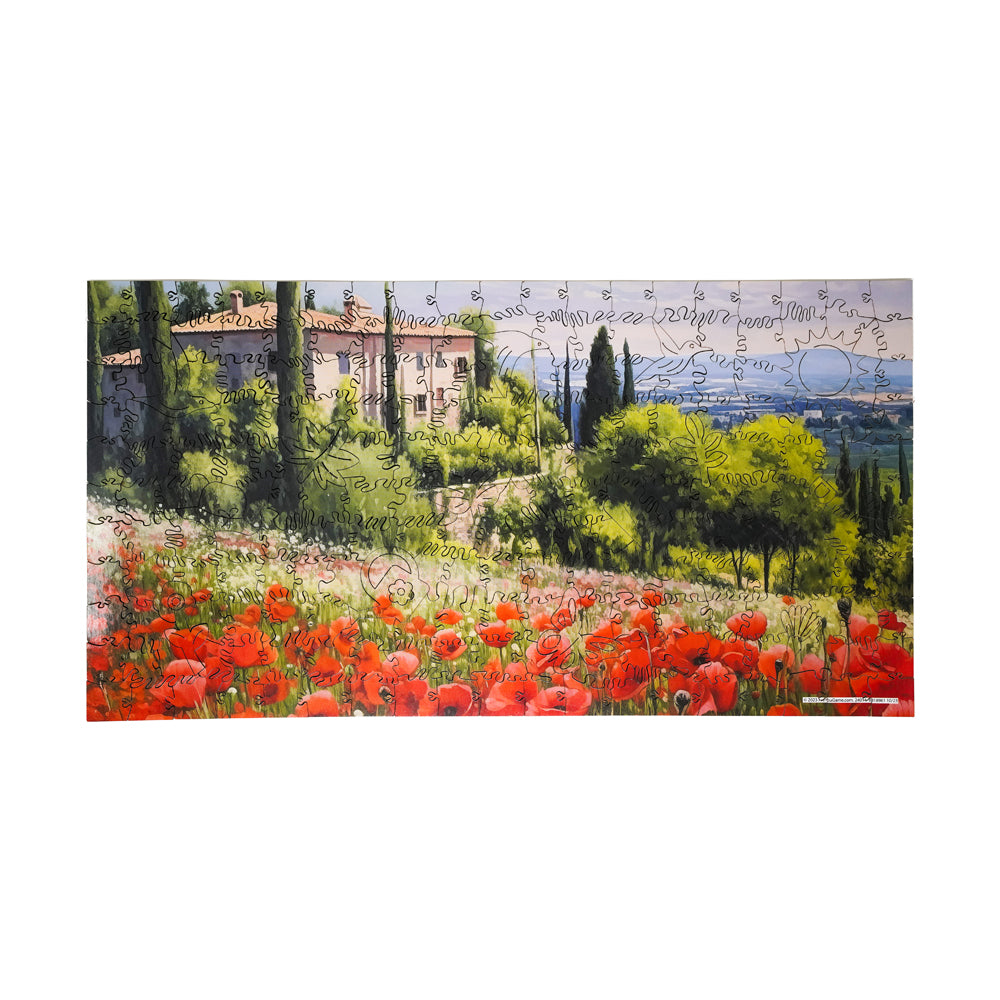 AreYouGame Poppy Field Wooden Jigsaw Puzzle - 221 Piece Nature-Themed Brain Teaser for Adults & Teens - Perfect for Relaxation, Stress Relief & Family Game Night