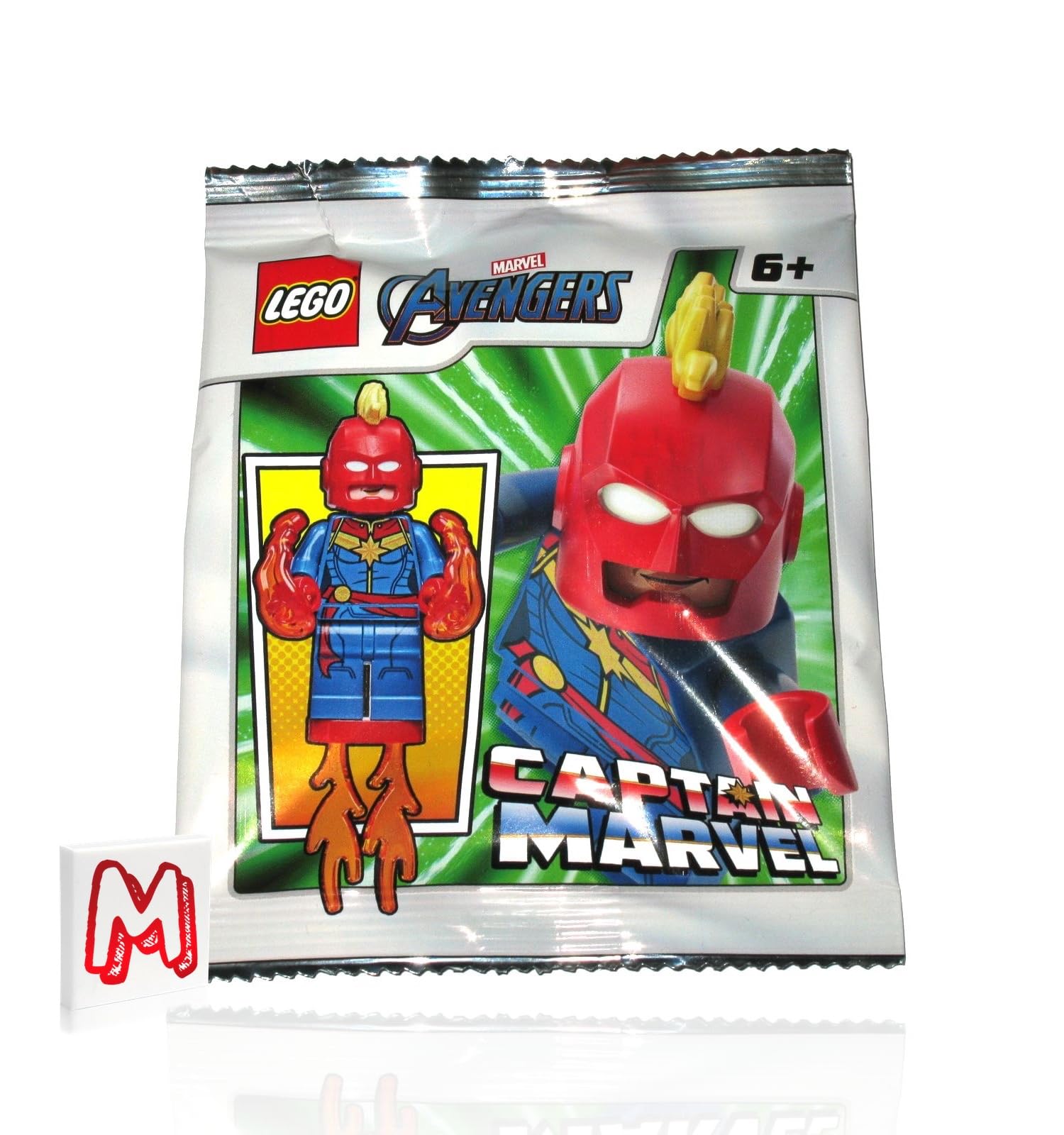 LEGO Marvel Superheroes Avengers Captain Marvel Minifigure Set with Hair, Helmet & Energy Blasts - 11pcs Collectible Building Toy for Kids & Adults | Perfect for Display, Play & Marvel Fans Collections