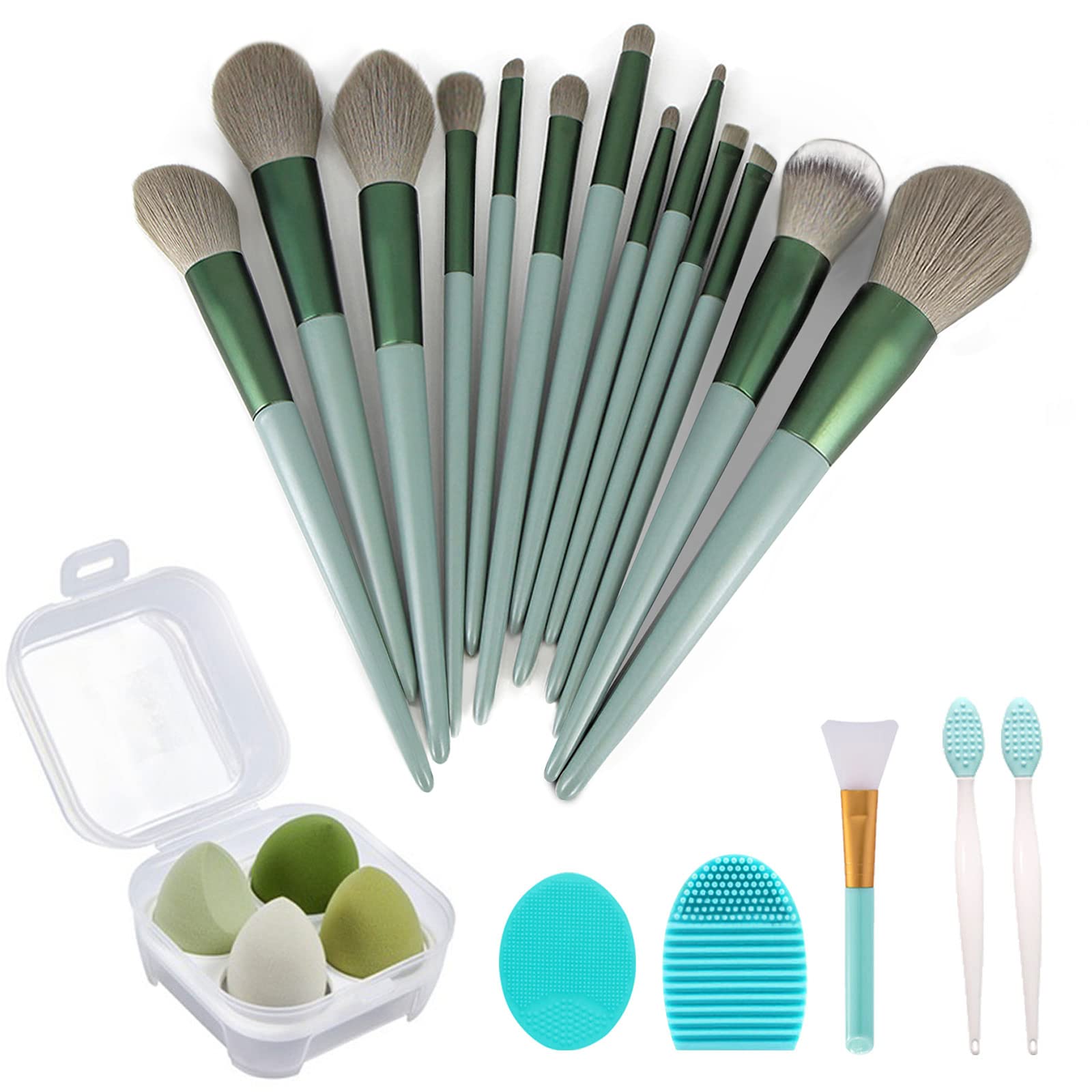 22 Pcs Professional Makeup Brush Set - Foundation Brush, Eyeshadow Brush, Blending Brush & More (Green, 22 Piece Set) for Flawless Makeup Application - Perfect for Daily Use, Travel & Professional Makeup Artists