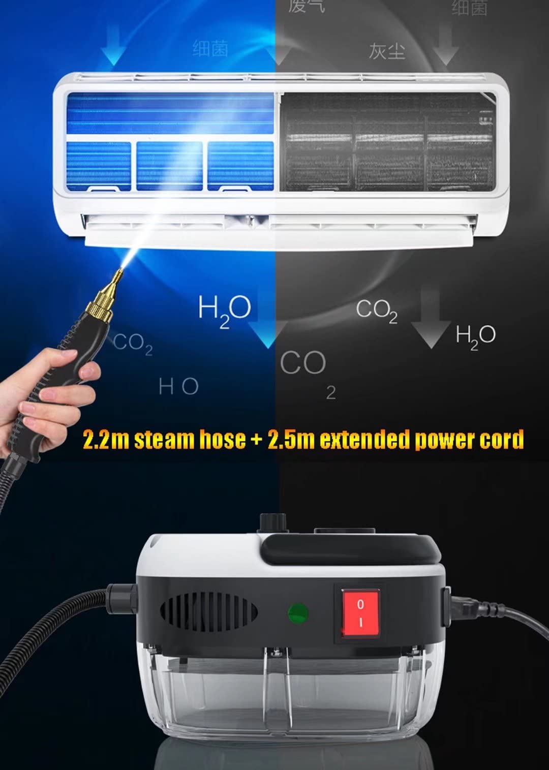 2500W High Pressure Steam Cleaner for Kitchen & Household - 3BAR Electric Handheld Steamer with Nozzles for Oil Stain Removal, 6 Speed Settings - Perfect for Deep Cleaning Floors, Tiles, Grout, Appliances & Car Interiors