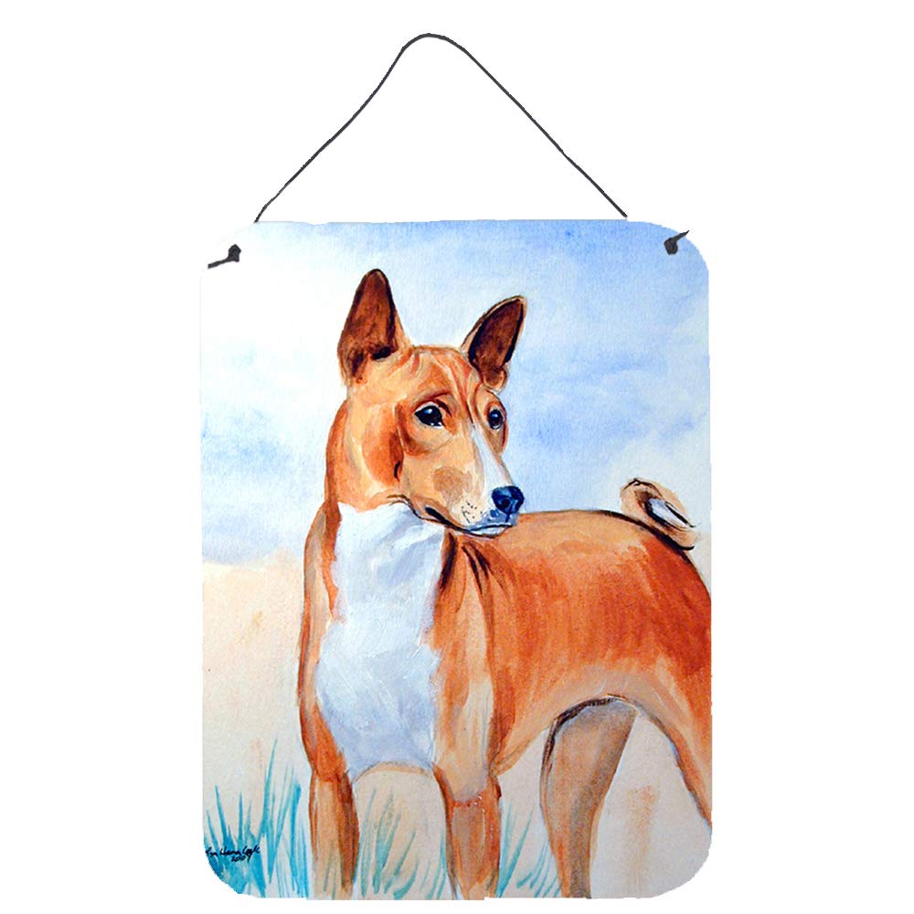 Red and White Basenji Dog Wall Art - 12x16 Aluminum Metal Sign for Kitchen, Bar, Bathroom & Front Door Decor | Caroline's Treasures 7223DS1216 | Durable Home Plaque for Indoor & Outdoor Use