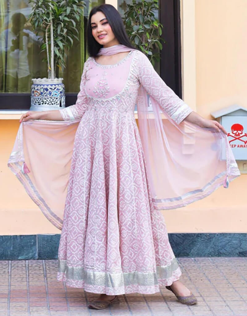 Baby Pink Cotton Anarkali Pant Suit for Women - Elegant Traditional Indian Outfit for Weddings, Festivals & Special Occasions