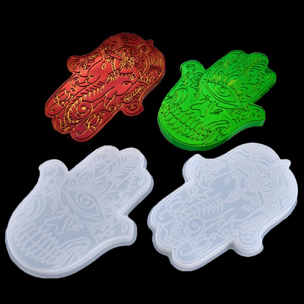 FineInno 2-Piece Resin Coaster Molds Set - Fatima Hand & Hamsa Silicone Molds for DIY Epoxy Resin Crafts, Cup Mats, Home Decor - Perfect for Coasters, Wall Art, and Gift Making