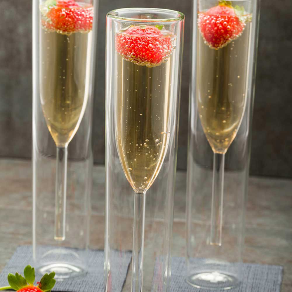 Restaurantware Forma 4 oz Clear Double Wall Champagne Flutes - Set of 10 Unbreakable Reusable Glass Drinking Cups with Rolled Rim for Sparkling Wine, Prosecco & Cocktails - Perfect for Weddings, Parties & Fine Dining