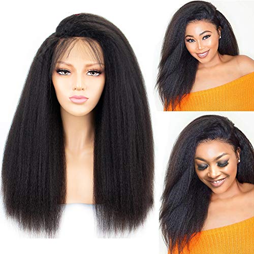 Unprocessed Virgin Brazilian Human Hair Wigs - 16 Inch Coarse Yaki Straight & Curly Lace Front Wigs for Black Women | Glueless Italian Yaki Kinky Straight with Baby Hair | Perfect for Daily Wear, Special Occasions & Protective Styling