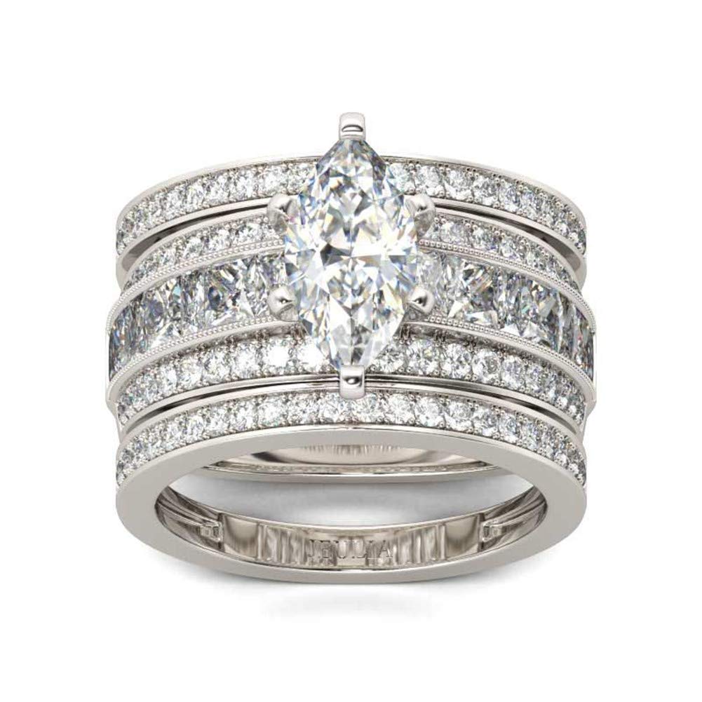 2 Carat Marquise Cut Cubic Zirconia Wedding Ring Set for Women - Sterling Silver 3PC Bridal Set with Oval Solitaire Engagement & Anniversary Promise Rings - Perfect for Proposals, Weddings, Anniversaries & Special Occasions