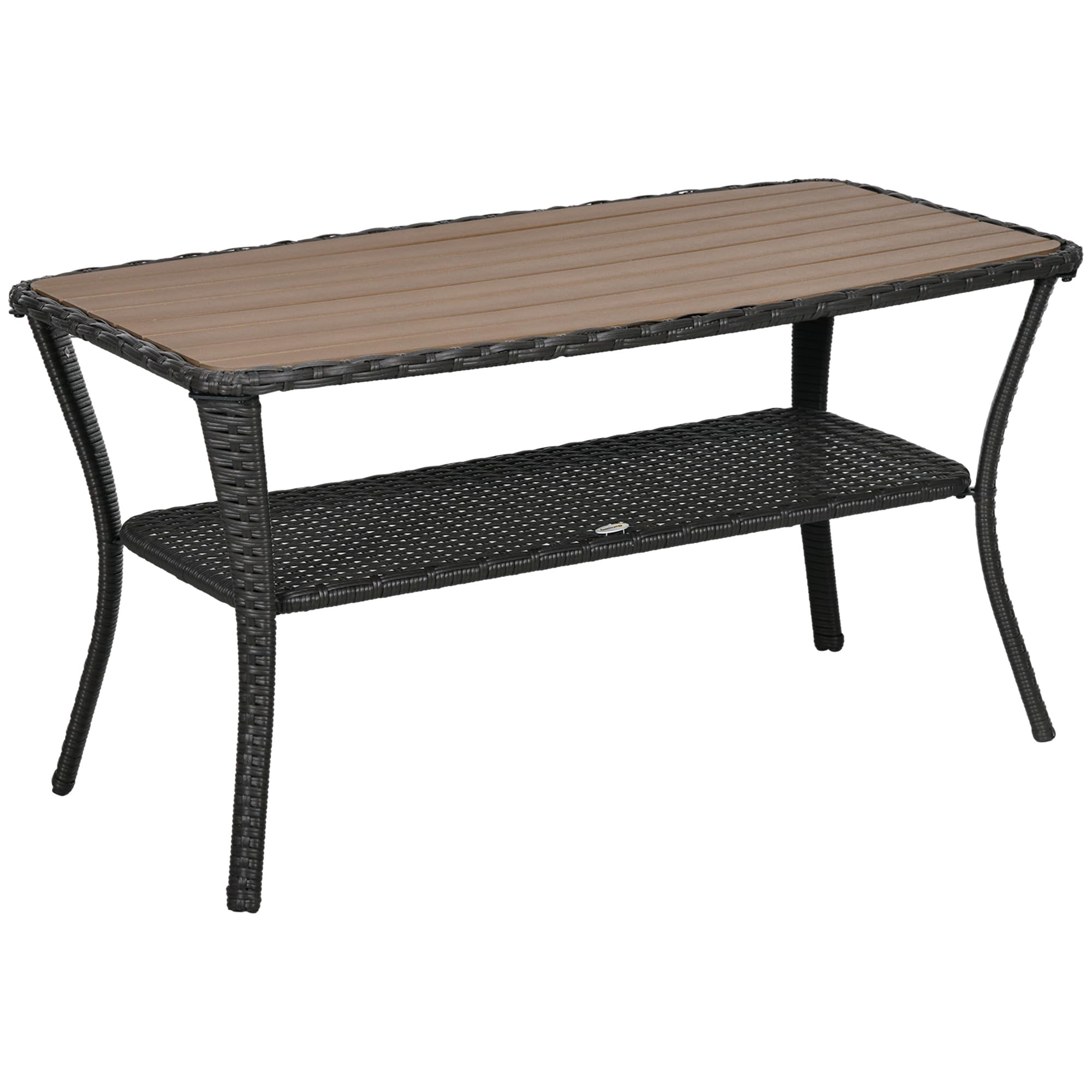 Outsunny PE Rattan Coffee Table with Storage Shelf - Hand-Woven Wicker Outdoor Side Table - 2-Tier Storage Design with Durable WPC Top - Perfect for Garden, Patio, Porch & Backyard - Mixed Brown Finish - Ideal for Outdoor Entertaining & Relaxation