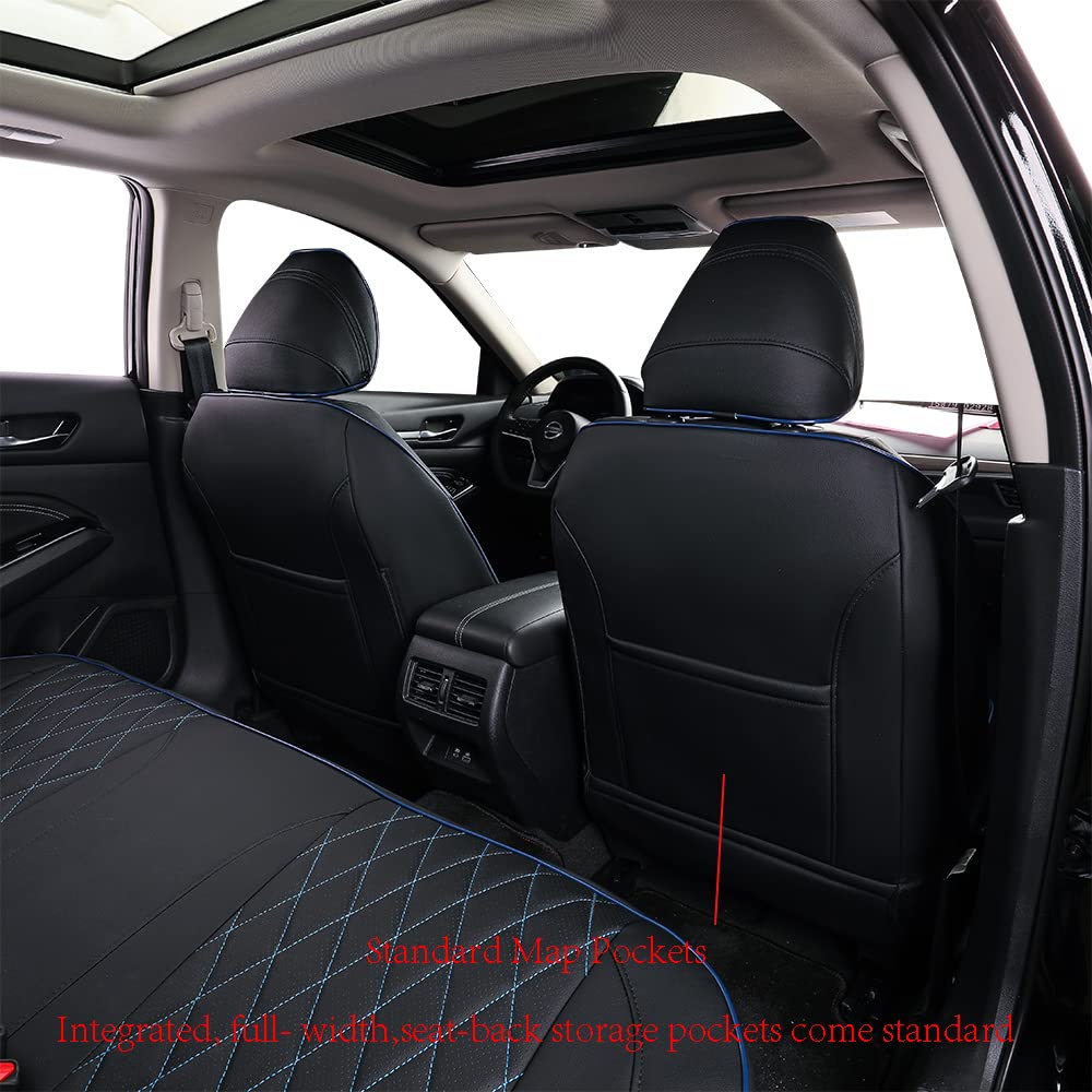 Premium Custom Fit Nissan Sentra Seat Covers for 2020-2025 Models (SV/SR/S) - Full Set Leatherette with Blue Piping - Perfect for Daily Commuting & Road Trips