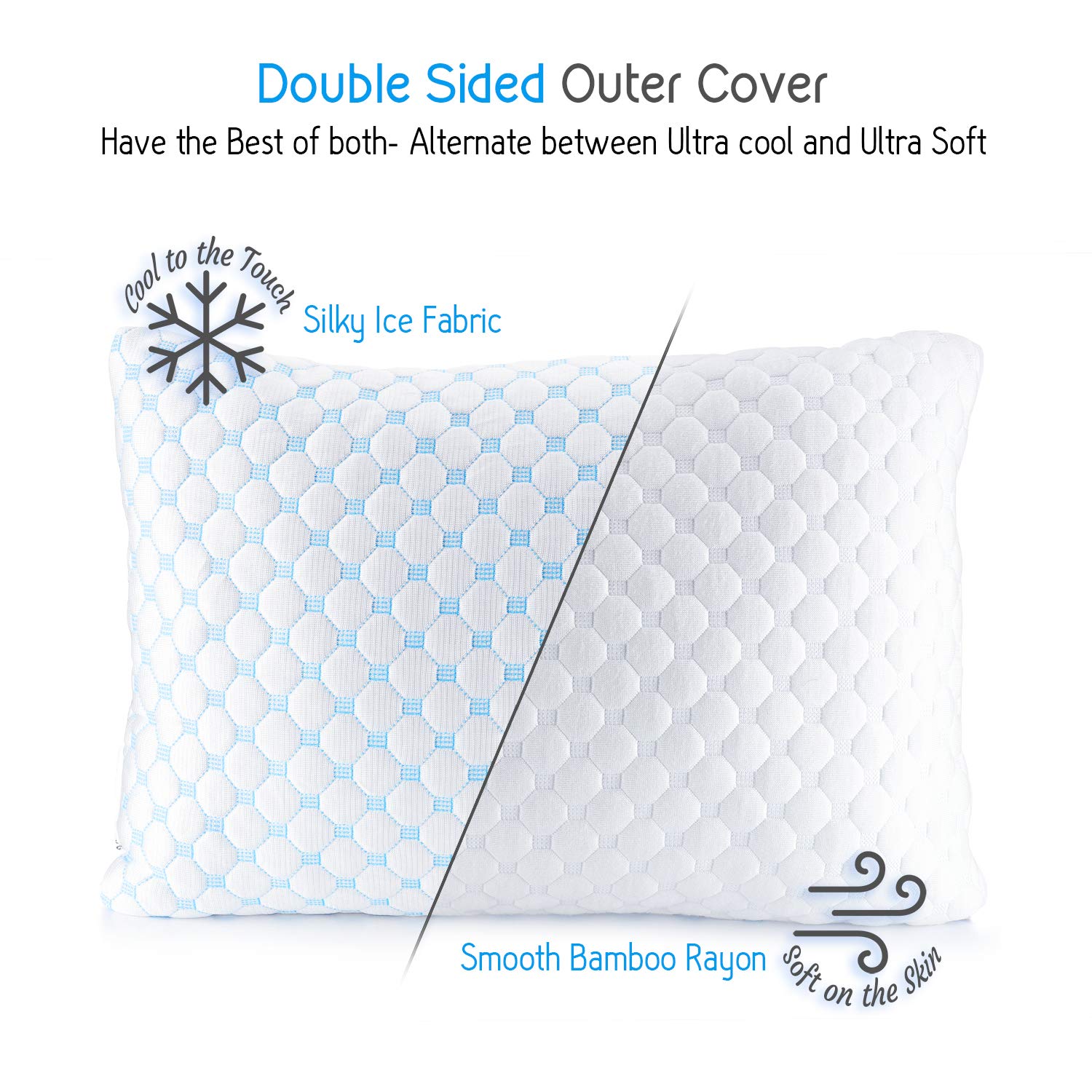 Clara Clark Cooling Memory Foam Pillow - Luxury Gel Pillow with Reversible Cover (Cool/Velvety) - Breathable Bed Pillow for Side Sleepers & Toddlers - 13