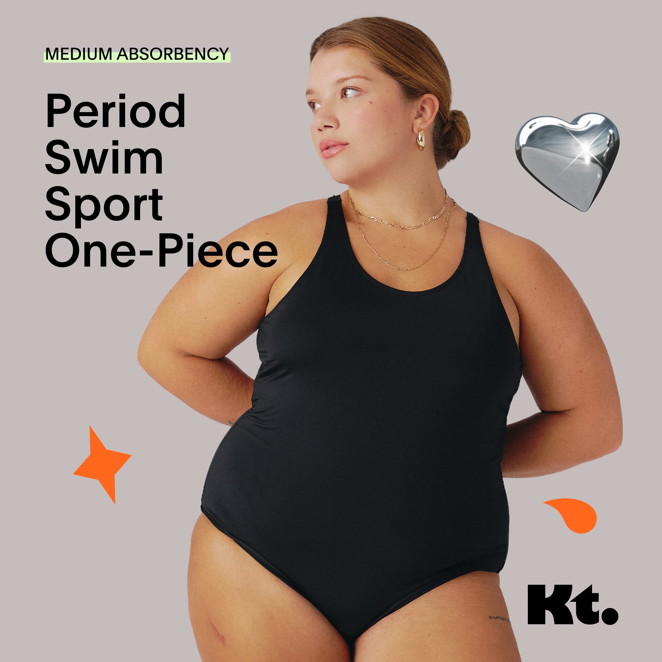 KNIX KT Teen Period Swim Sport One-Piece - Leakproof Swimwear for Teens - Black - Perfect for Swimming, Surfing & Water Sports During Menstruation
