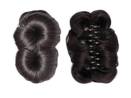RUBELA Small Bun Clutcher with 4 Hair Flowers - Women's Hair Styling Tool for DIY Updos, Buns & Braids | Artificial Hair Bun Juda Holder | Black Hair Extension Accessory for Parties, Weddings & Everyday Wear