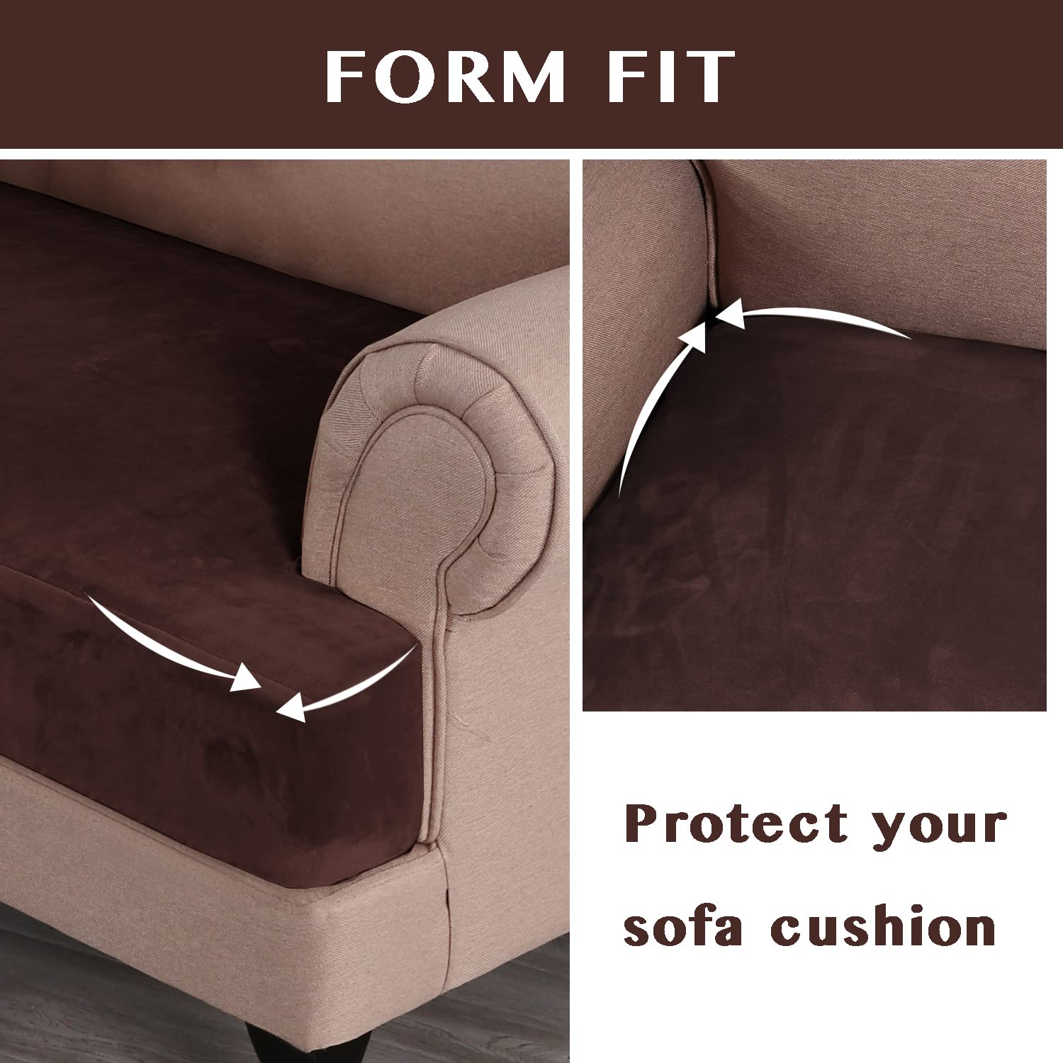Stretch Velvet Sofa Slipcovers 3-Piece Set - Elastic Thickening Couch Covers for 3-Seat Sofa (Brown) | Soft & Durable Velvet Fabric | Perfect for Living Room, Family Room & Home Decor