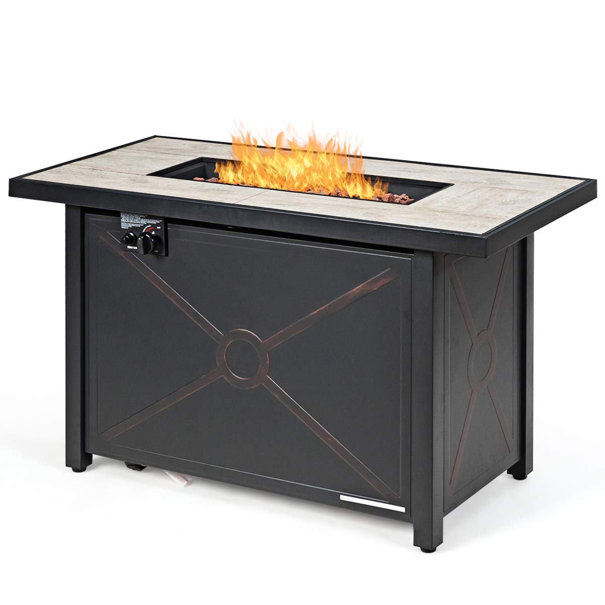 42 Inch Giantex Rectangular Propane Fire Pit Table with Ceramic Tabletop - 60,000 BTU Outdoor Gas Heater with Electronic Ignition, Lava Rocks, Waterproof Cover & Table Cover - Perfect for Patio, Backyard, Deck & Outdoor Gatherings