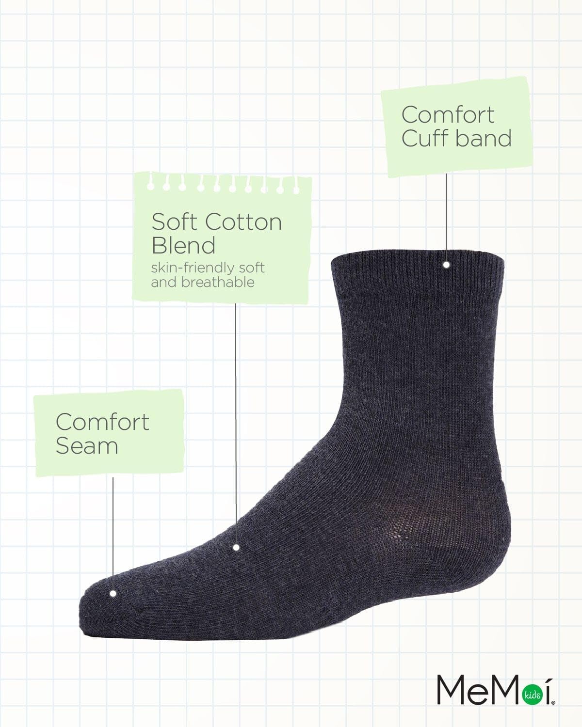 MeMoi Unisex Cotton Blend Mid-Cut Socks 3-Pack - Breathable Comfort Socks for Men & Women - Perfect for Casual Wear, Sports & Daily Activities