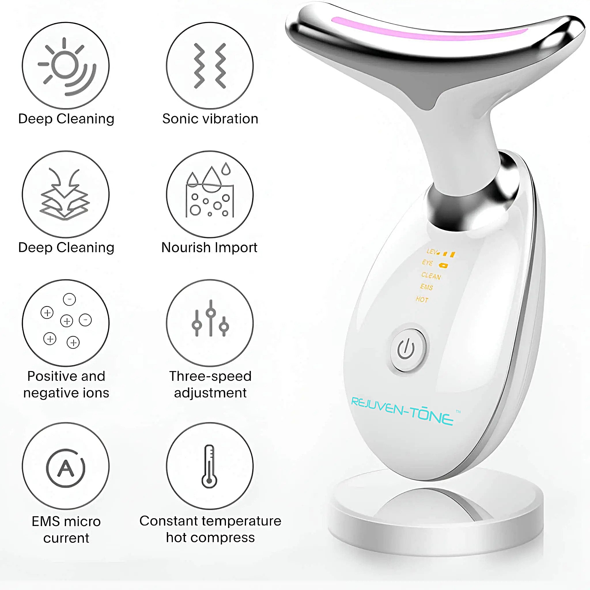 Rejuven Tone Face Chin Neck Rejuvenator - Anti-Aging Skin Tightening Device for Wrinkles & Double Chin - At-Home Facial Lifting & Firming Treatment for Women & Men