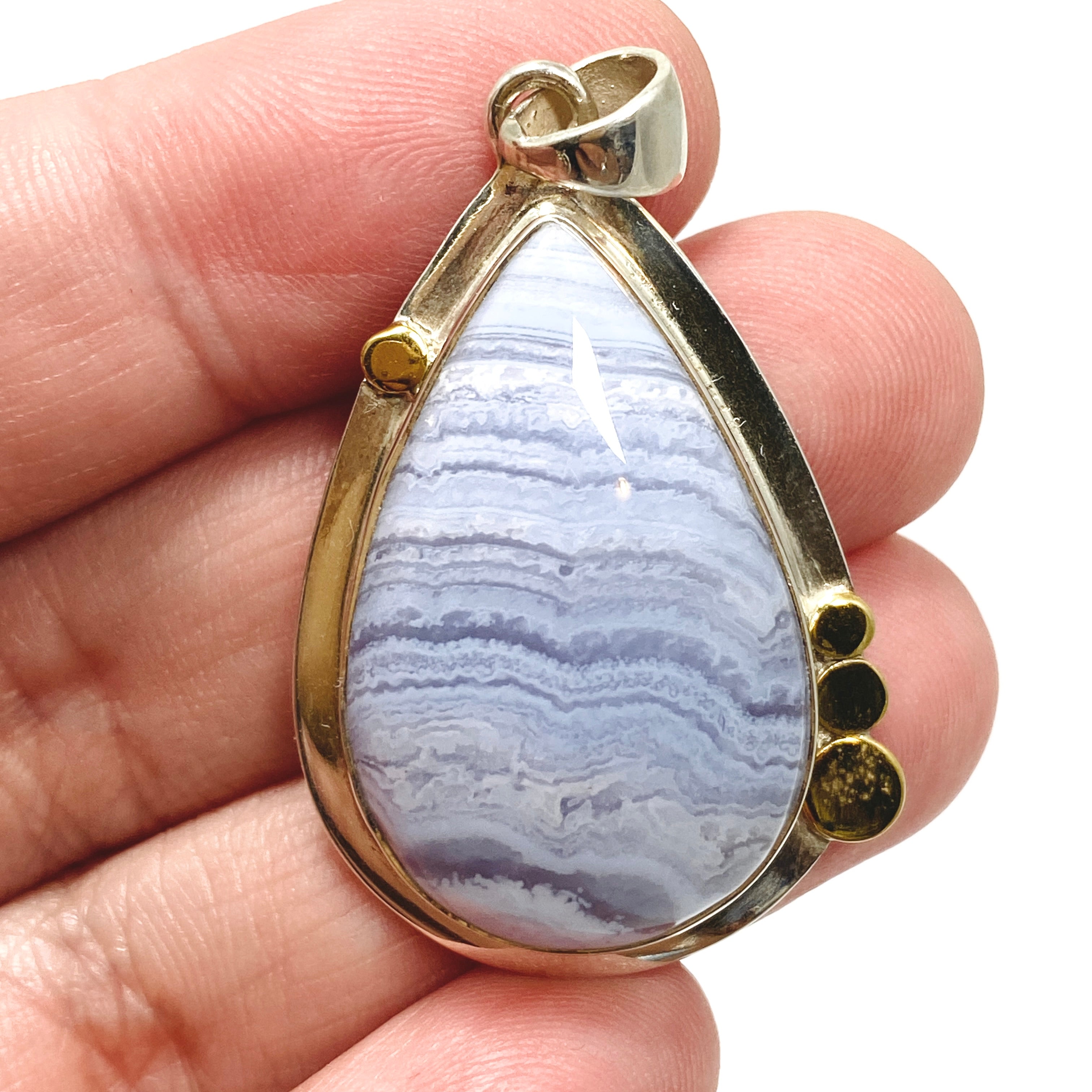Blue Lace Agate Teardrop Cabochon Pendant - Handmade Silver Jewelry KPGJ4833 - Perfect for Gift Giving & Special Occasions