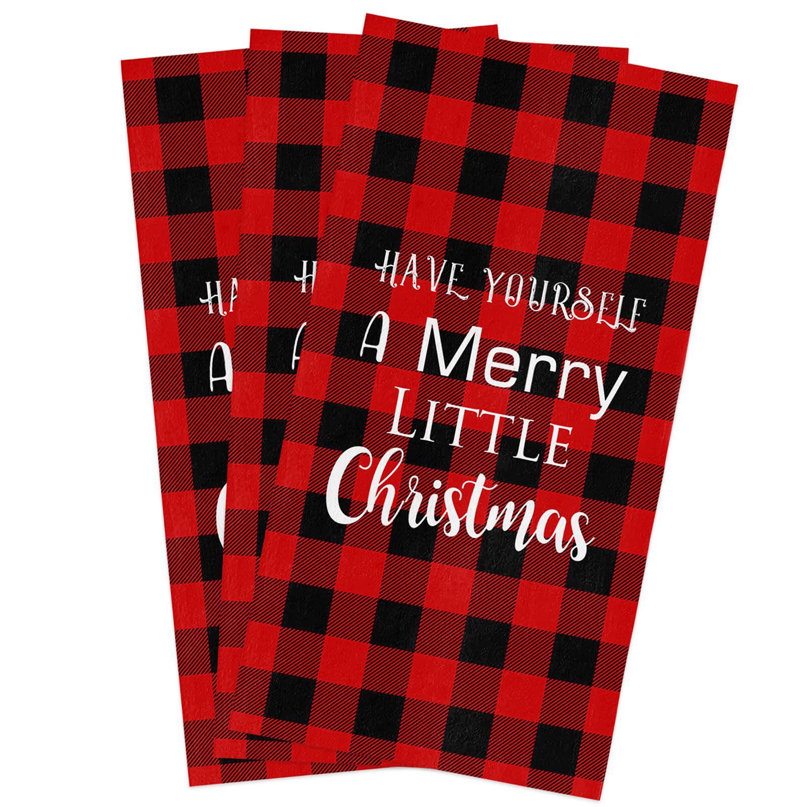 Soft Microfiber Kitchen Towels - Absorbent & Reusable Dish Towels (18x28 Inch, Pack of 3) - Christmas Buffalo Plaid Design in Red & Black - Perfect for Holiday Decor, Dish Drying & Counter Cleaning