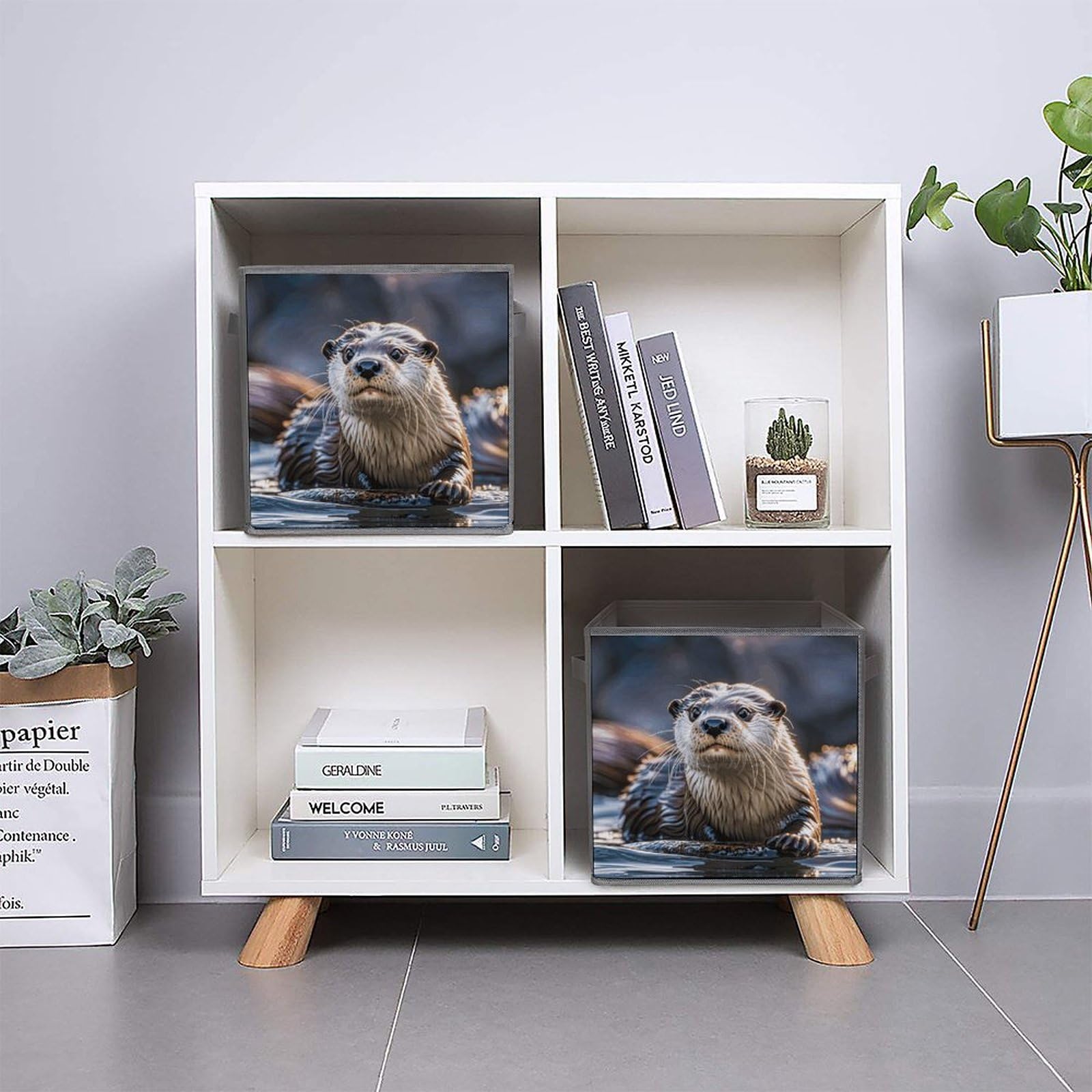 6PCS Collapsible Storage Bins with Handles - Otter Printed Foldable Organizing Boxes for Home, Kitchen, Bathroom & Office - Space Saving Storage Containers for Shelves, Cabinets & Closet Organization