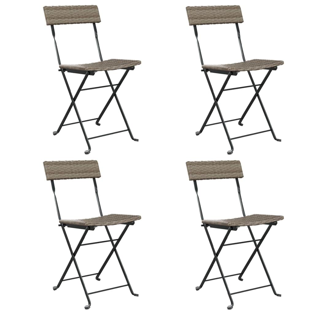 4-Pack Gray Poly Rattan Folding Bistro Chairs with Steel Frame - Durable Foldable Outdoor Patio Furniture for Garden, Terrace, Poolside & Balcony Seating