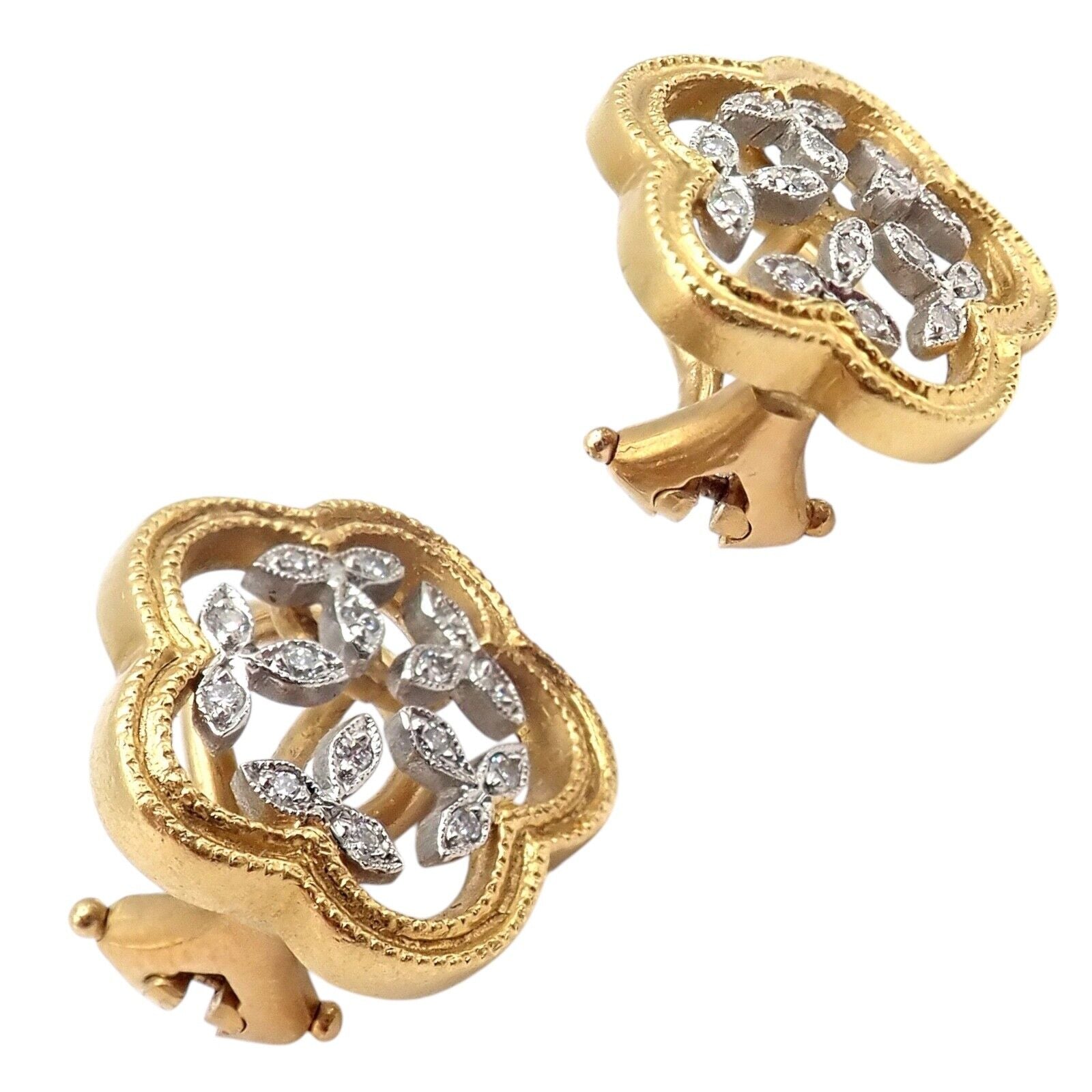 Authentic Cathy Waterman 22K Yellow Gold Platinum Diamond Vine Flower Earrings - Elegant Jewelry for Weddings, Parties & Special Occasions