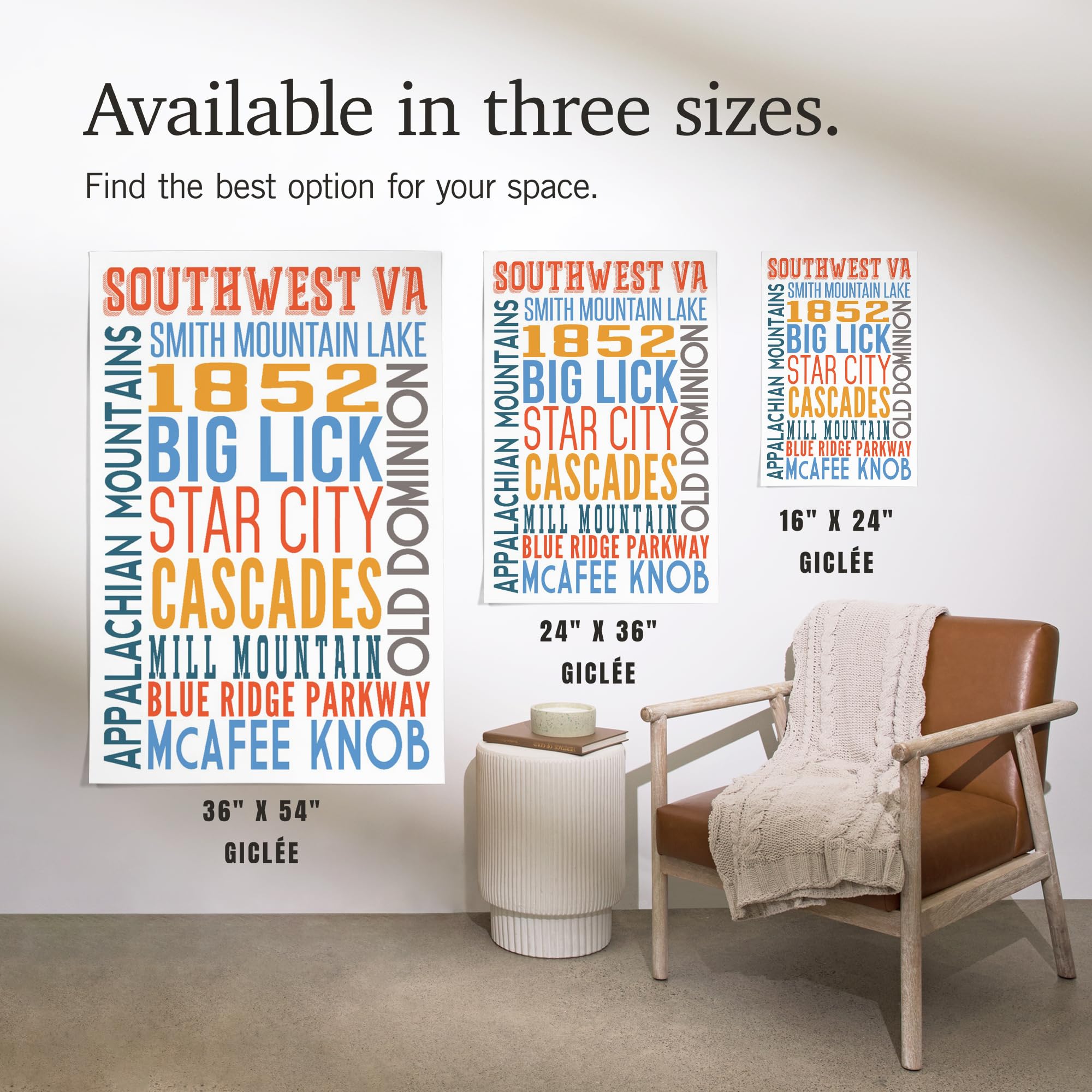 Lantern Press 16x24 Inch Virginia Southwest Typography Giclee Print Wall Art - Perfect for Home Decor, Office & Living Room