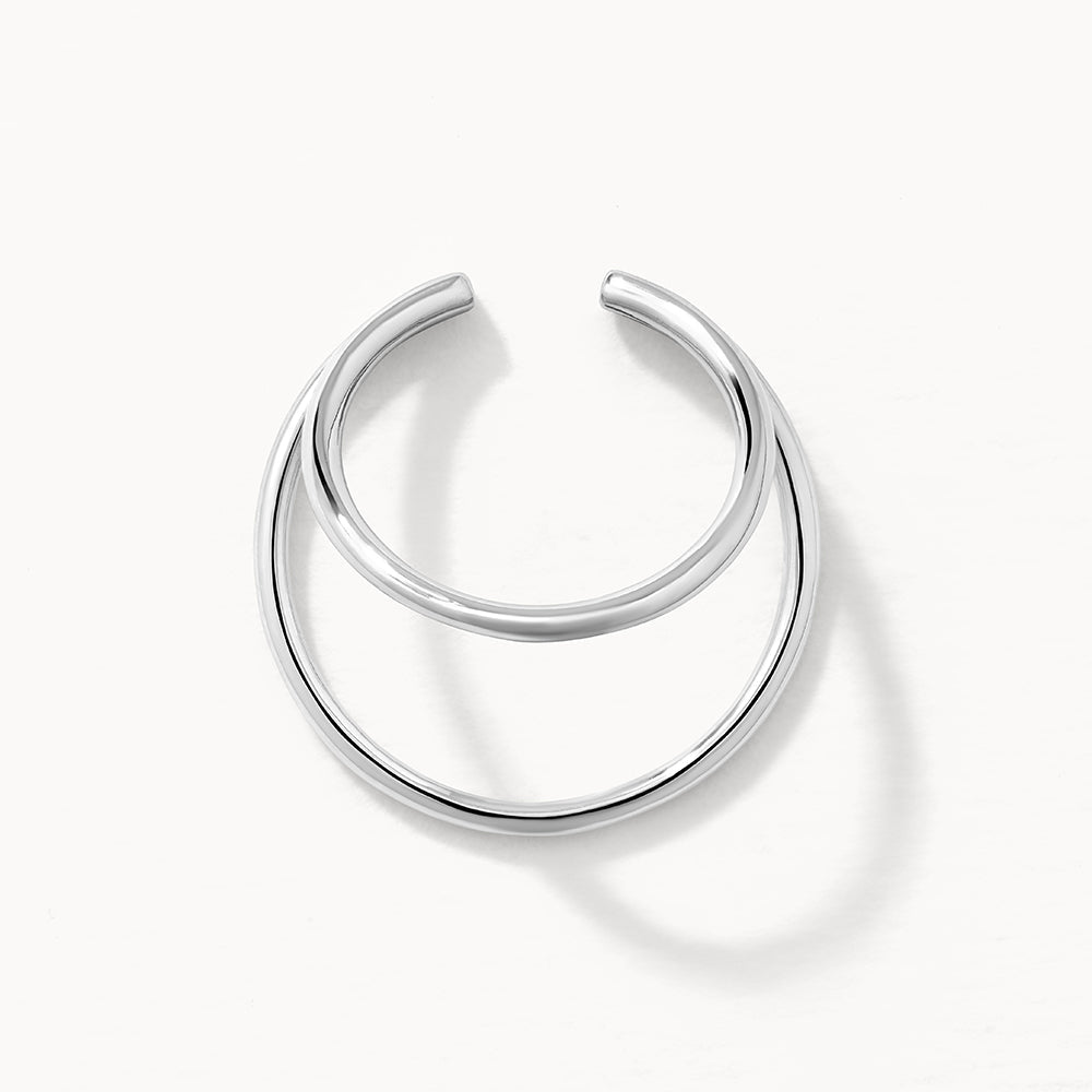 Silver Double Band Single Ear Cuff - Trendy Non-Pierced Ear Jewelry for Women - Perfect for Parties, Weddings & Everyday Wear