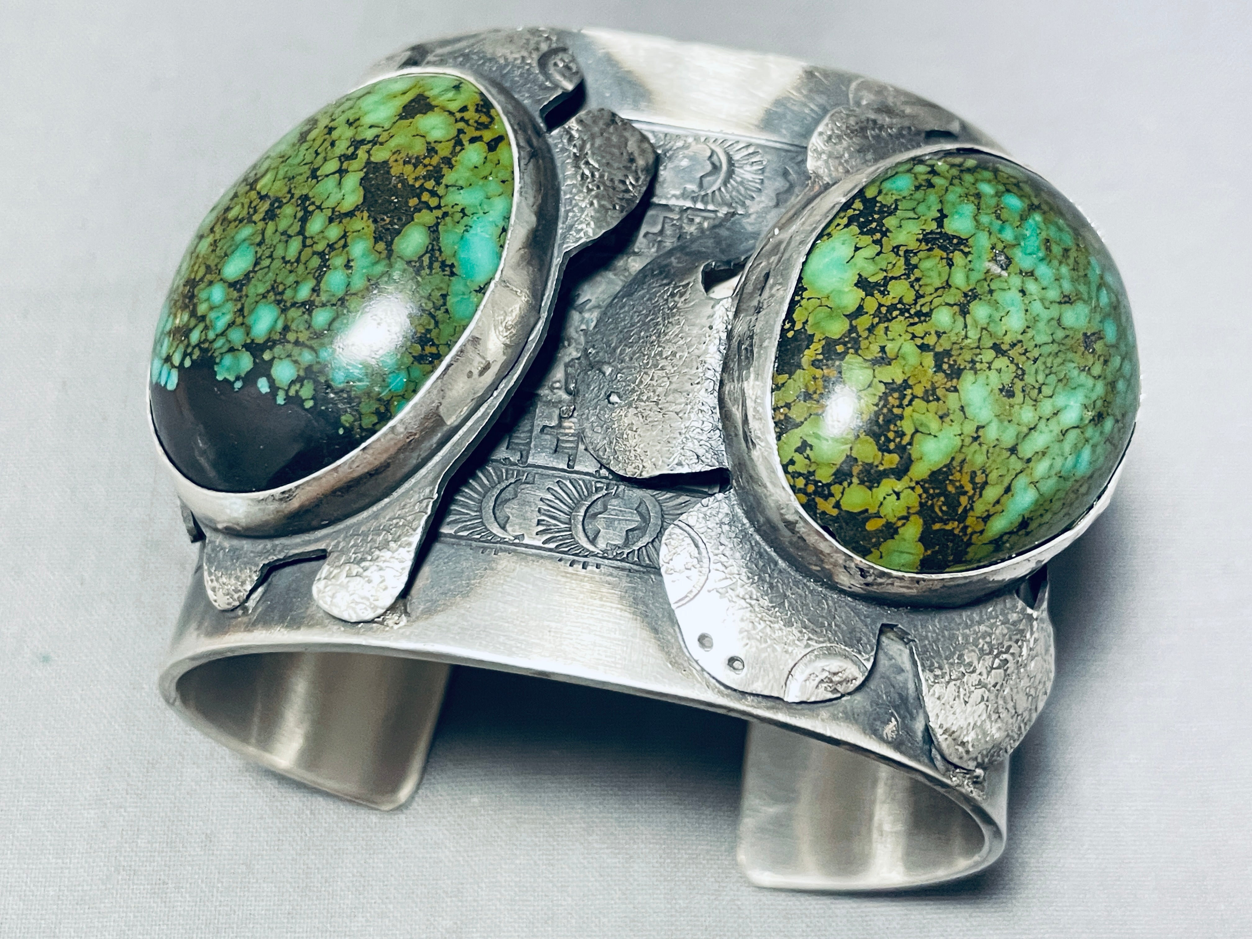 188 Grams Double Green Turquoise Sterling Silver Cuff Bracelet - Handmade Jewelry for Women, Boho Chic Accessories, Perfect for Weddings & Special Occasions