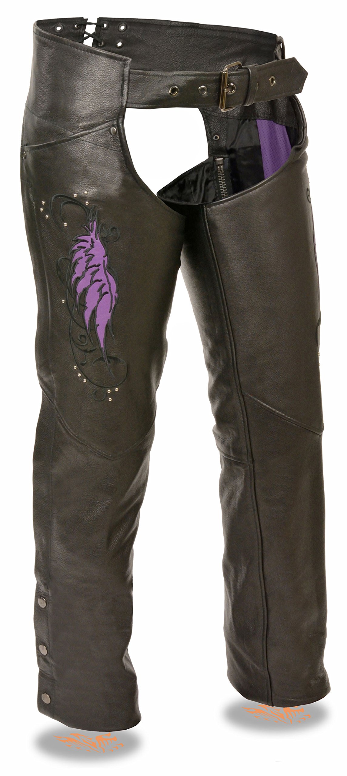 Milwaukee Leather Women's Wing Embroidery & Rivet Detailing Leather Chaps (XS) - Perfect for Motorcycle Riding, Biker Fashion & Western Style Outfits