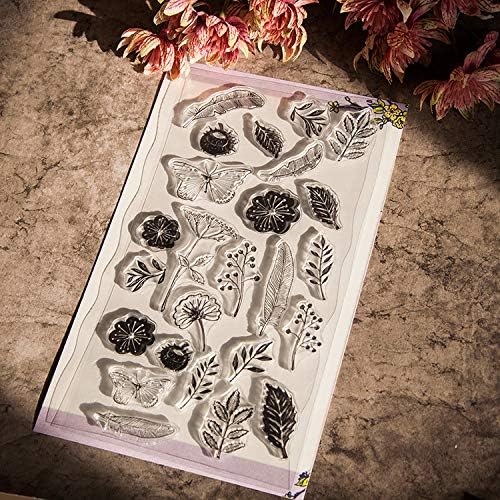 GIMITSUI Clear Silicone Stamps - Leaf & Flower Designs for Scrapbooking, Card Making, DIY Crafts, and Home Decor