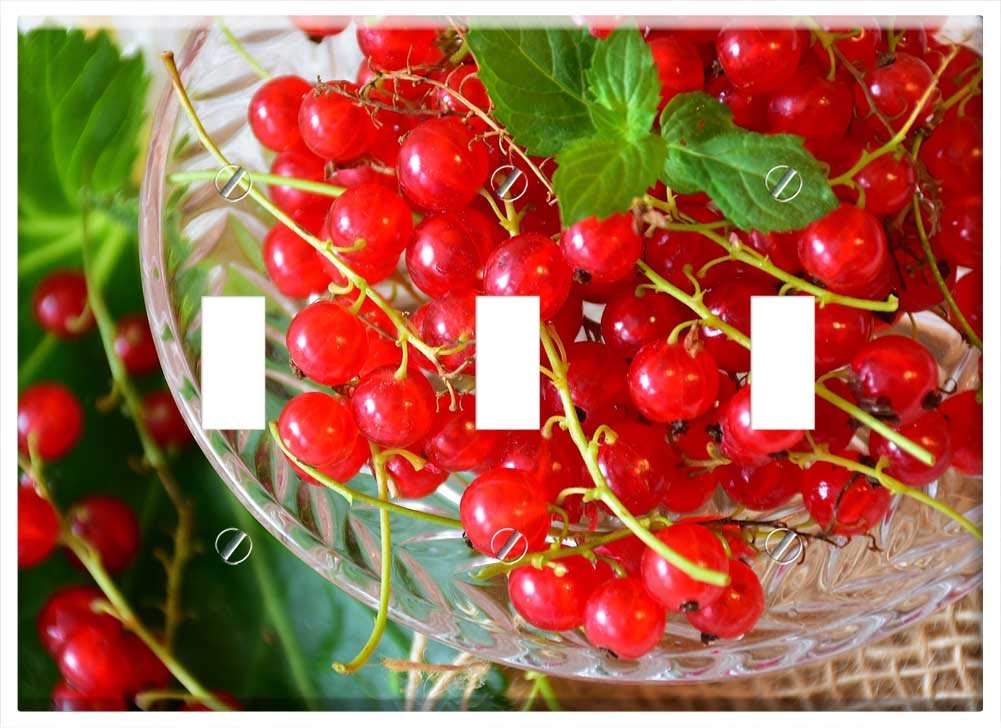 Triple Toggle Switch Plate Cover - Red Currant Fruit Design for Home Decor | Perfect for Kitchen, Bedroom, and Garden Theme Rooms